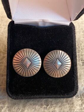Vintage Native American Sterling Silver Concha Stud Earrings